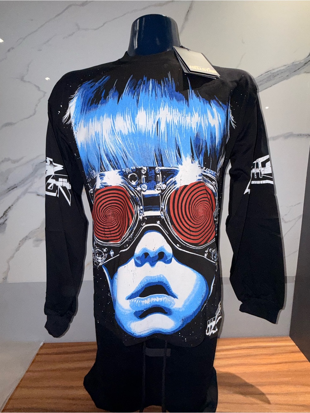 Hellstar Men's Graphic Long-Sleeve Shirt - Black with Blue & Red Print